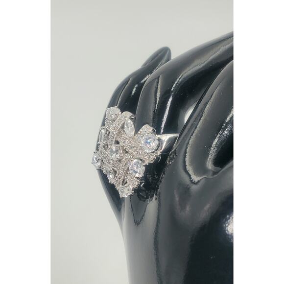 Vtg Simulated-Dmnd CZ Tic Tac Toe Woven Sterling Silver Cocktail Ring 8-1/2 - Picture 6 of 6